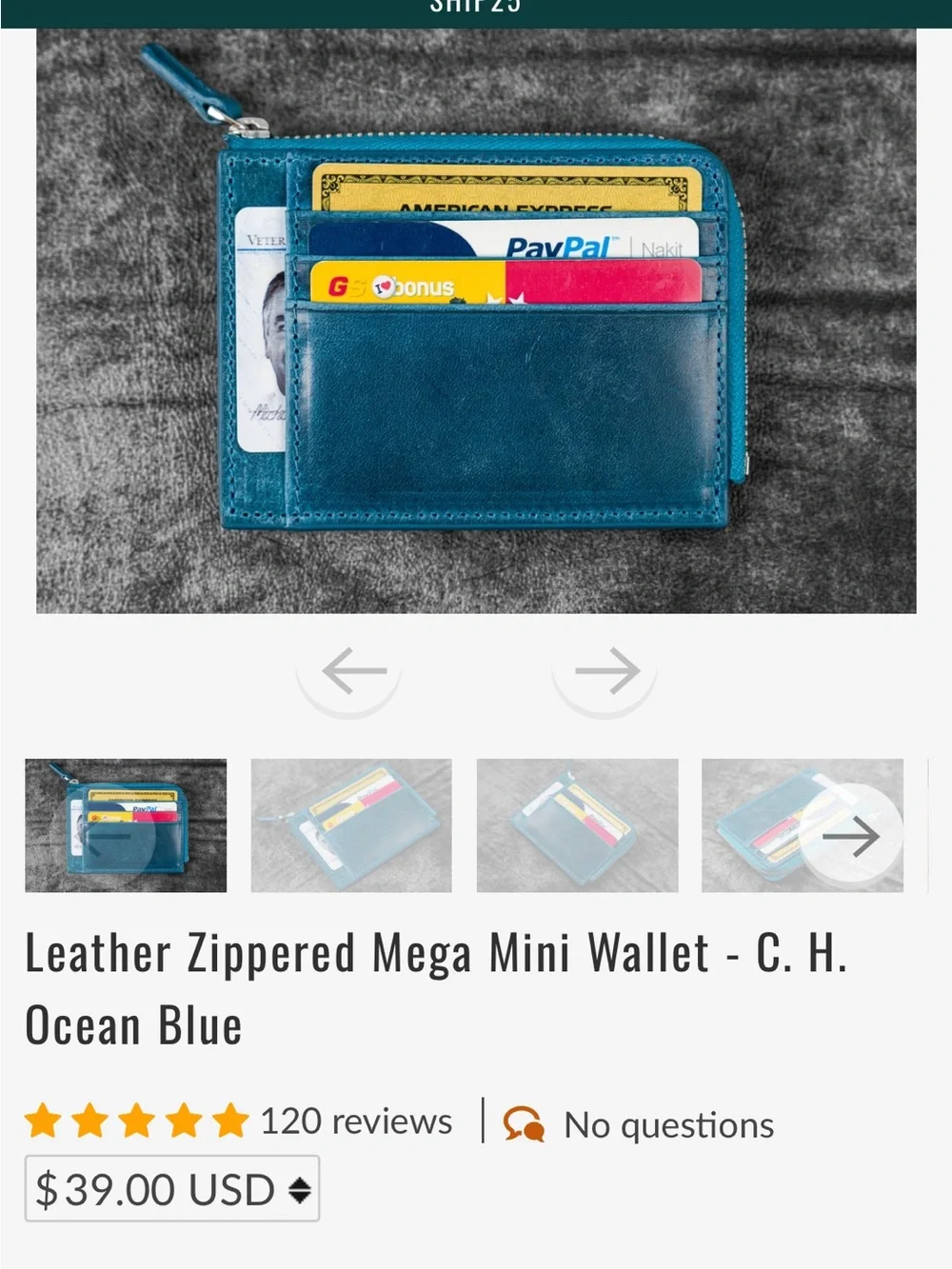 Galen Leather Ocean Blue Card Mini Wallet with Zipper